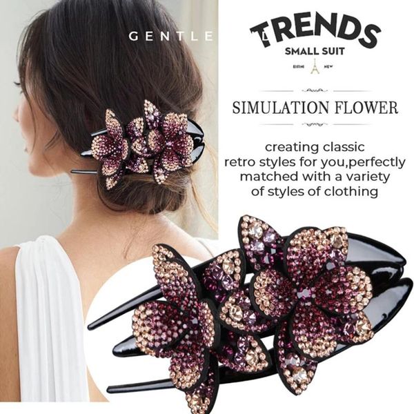 

hair accessories n 2/6pcs rhinestone double flower clip women dovetail non-slip comb headdress floral
