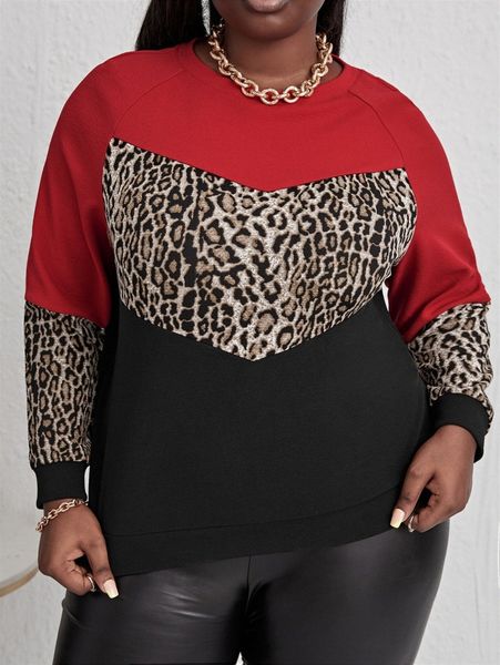 

sxy plus colorblock leopard print raglan sleeve sweatshirt u0qb#, Black