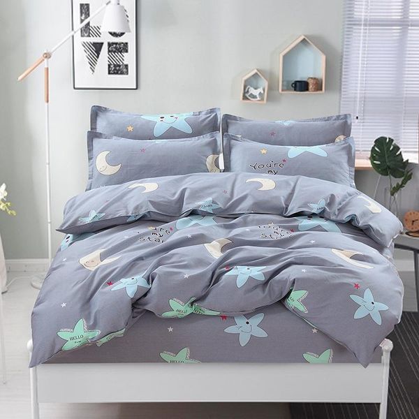 

100% cotton nordic style bedding set 4pcs quilt cover geometric king  twin duvet cover bed sheet fitted sheet pillowcase