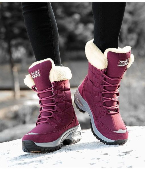 

boots winter women keep warm mid-calf snow lace-up comfortable ladies chaussures femme, Black