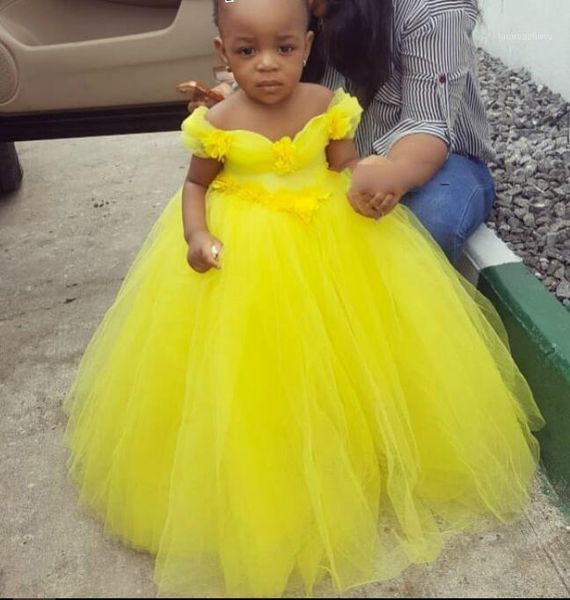 

girl's dresses yellow little princess ball gown baby girls puffy tulle off the shoulder tutu girl infant kids birthday party dress1, Red;yellow