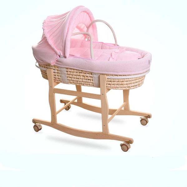 

baby cribs natural straw hand knitting portable bassinet bed crib breathable outdoor travel cars kids cradle protector