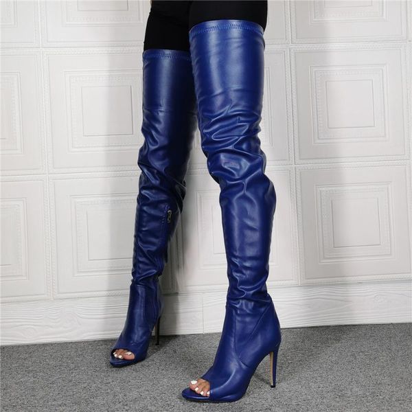 

boots real po trendy fashion blue overknee ladies bottes femme peep toe crotch thigh high heel motorcycle shoes woman bottine, Black