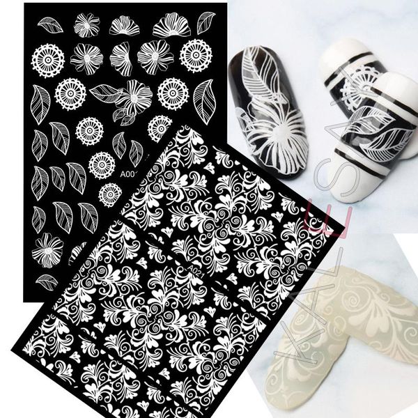 

stickers & decals 3d white lace flower nail sticker manicure design self adhesive transfer foil nails art set wraps tips, Black
