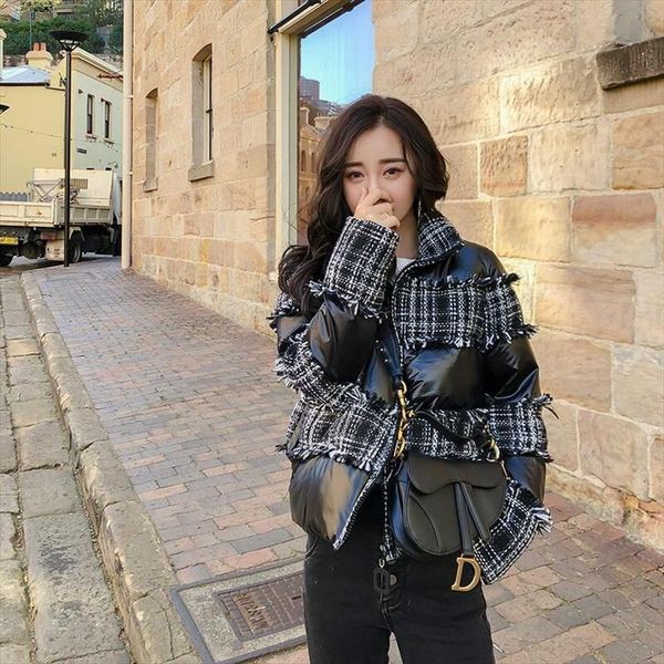 

new женщины зима теплые пальто 2019 кисточкой шерсть короткая пуховик сыпучие тонкий fur лоскутная глянцевая пальто хлопка outwear, Black