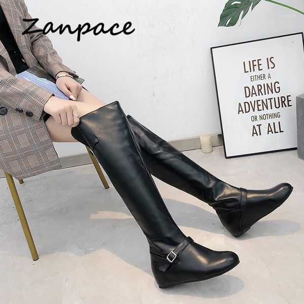 

patent leather platform boots winter 2020 over-the-knee boots fashion size 43 women shoes pu thigh high women1, Black