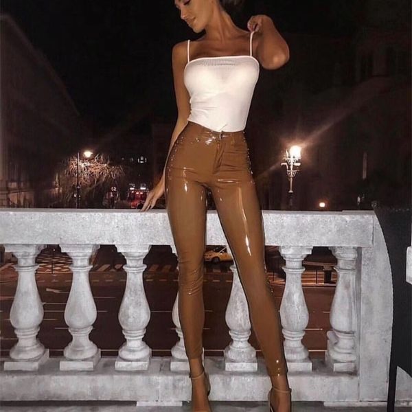 

celebrity brown red black leather stretch pants fashion leather pant 201031, Black;white