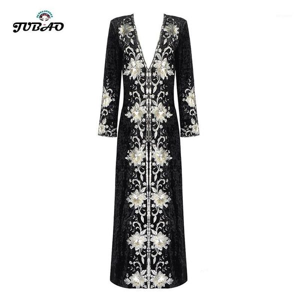 

long sleeved clong coat black retro embroidered lace velvet sequin bodycon club party coat for women 2020 chinese style designer1, White;black