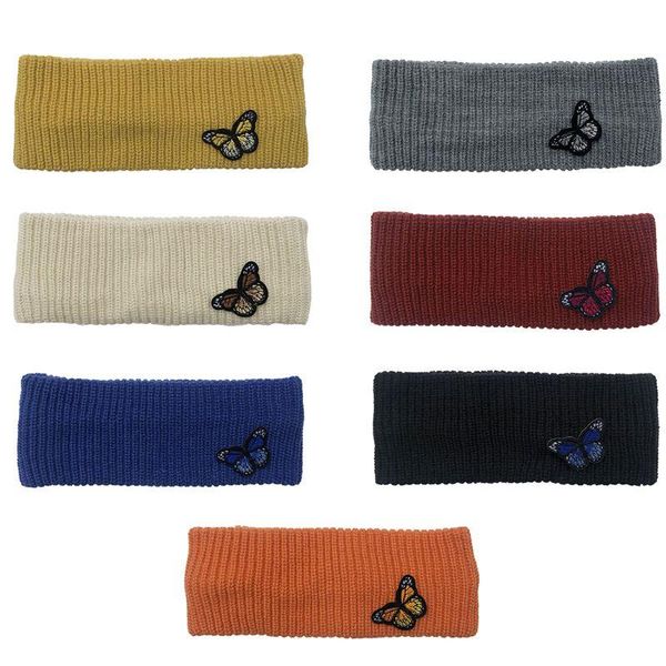 

women knitted wash face wide headband butterfly embroidered stretch hair