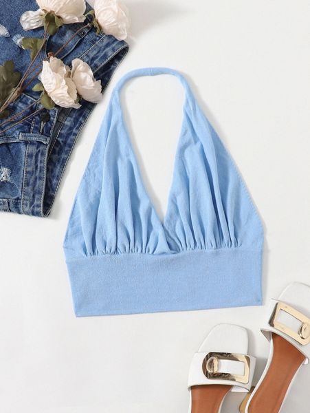 

solid halter neck neck knit g2g0#, White