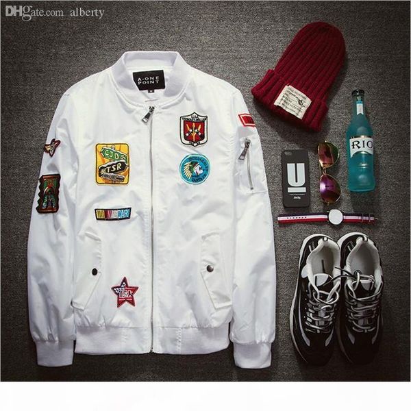 

fall-fashion mens bomber jacket pilot jacket mens white embroidery baseball jacket z1340, Black;brown