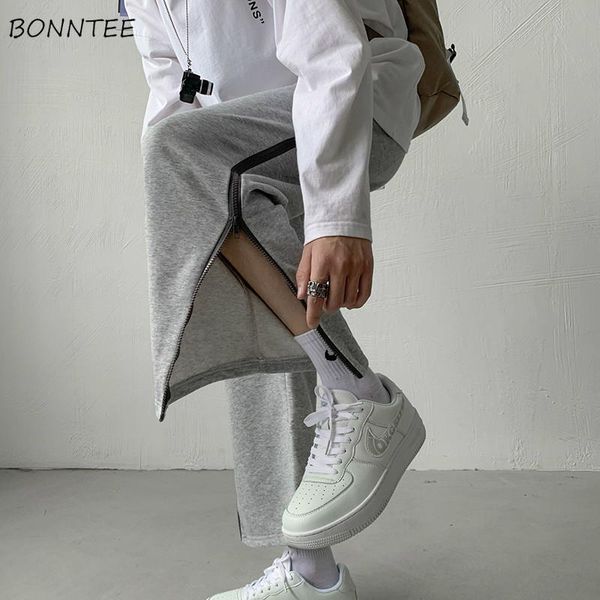 

men's pants men casual autumn trendy wide leg side zipper straight loose sweatpants plus size 3xl hip hop male students trousers chic, Black