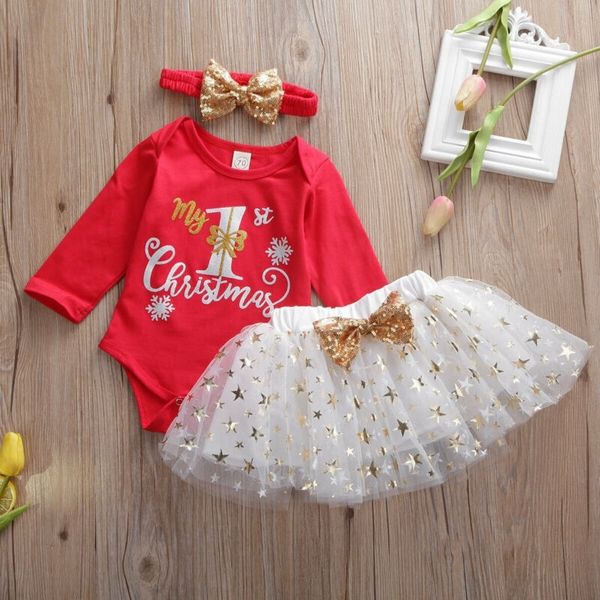 

newborn baby girl my christmas romper tutu skirt headband outfits lj201223, White