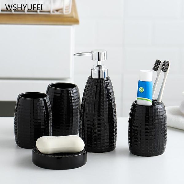 

fashion embossed plaid ceramic bathroom creative simple bathroom supplies brushing cup wash cup soap liquid bottle storage set