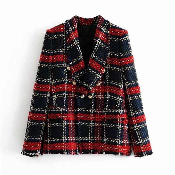

women's suits & blazers vintage women red plaid tweed blazer coat elegant double breasted tassel suit jacket winter long sleeve office, White;black