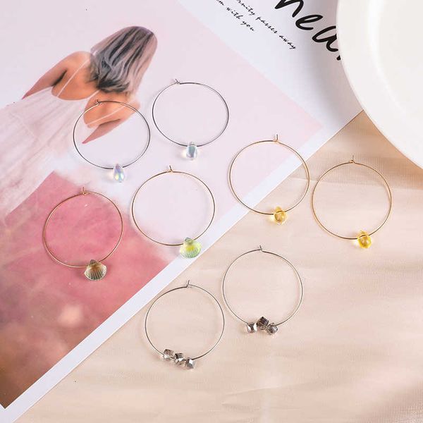 

factory price crystal trendy glass simple bead hoop dangle earring light weight jewelry accessories golden silver plated