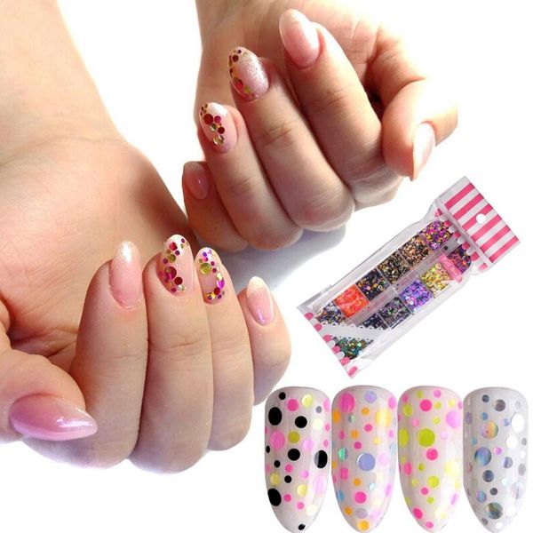 

1 set mixed color 3d ultrathin sequins nail glitter flakes 1/2/3mm sparkly diy tips dazzling paillette nail art decorations, Silver;gold