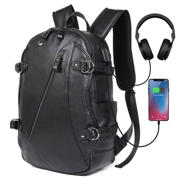 

j.m.d genuine leather men's backpacks black shoulders unique design multi pockets lapbackpack for teenager 2020a