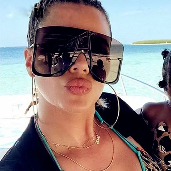 

sunglasses 2020 new one piece oversized sunglasses women fashion half frame square sun glasses men big goggles, White;black