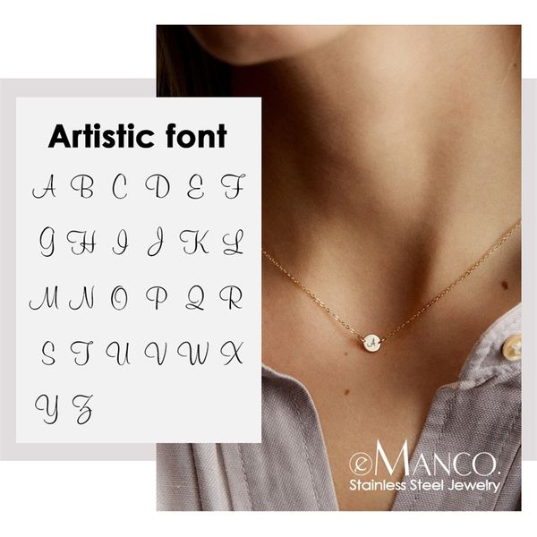 

emanco engrave 26 artistic alphabet personalized choker necklace women real 316l stainless steel necklace gifts for women y200323, Silver