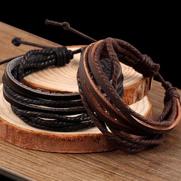 

eif dock sell hand-woven fashion jewelry wrap multilayer leather braided rope wristband men bracelets & bangles f qylbpk