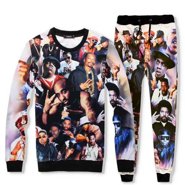 

european and american legends of hip-hop men's and women's sweaters street style characters printed baseball uniform casual suits, Gray