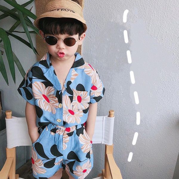 

clothing sets 2021 summer fashion boys clothes floral beach style soft toddler breathable t shirt + shorts 2pcs set, White