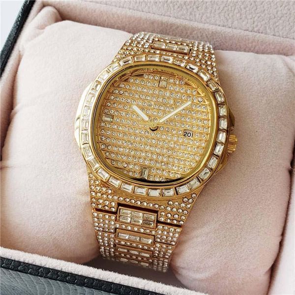 

new fashion women's diamond watch ladies designer luxury watches rose gold square full diamond wristwatch with day date gold iced out w, Slivery;brown
