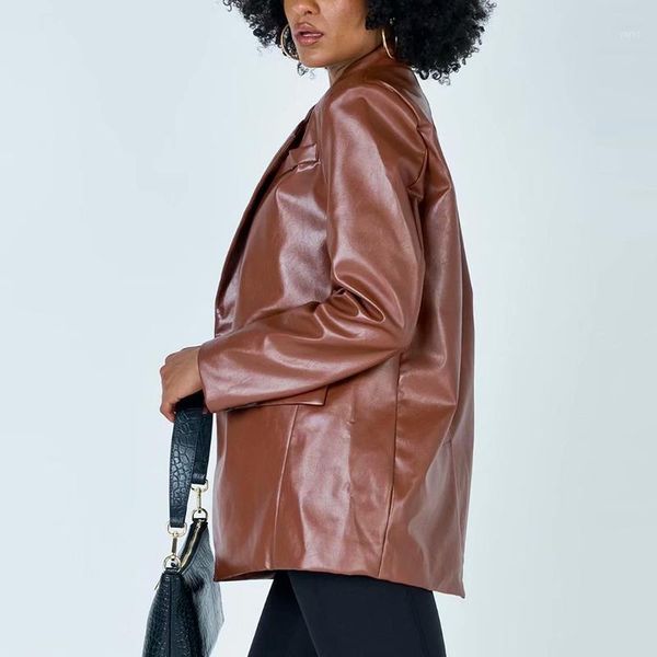 

pu women leather jacket autumn oversized coat 2021 fashion streetwear classical female jacket esthetic gothic vintage outfit1, Black