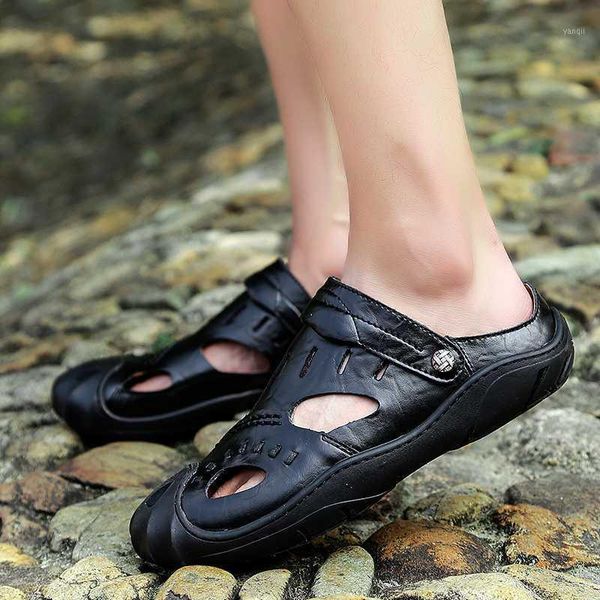 

sandals fashion men outdoor summer comfortable beach genuine leather casual shoes male zapatos de hombre1, Black