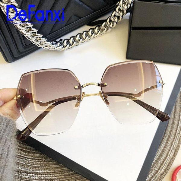 

oversized brown sunglasses women big fashion shades luxury designer uv400 rimless glasses gradient lens female eyewear, White;black