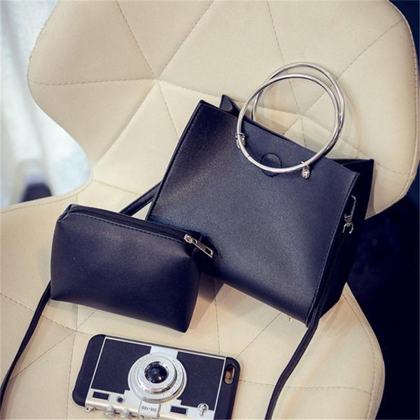 

2pcs / sets creative personality fashion round ring hoop handbags shoulder bags crossbody pu leather composite bag
