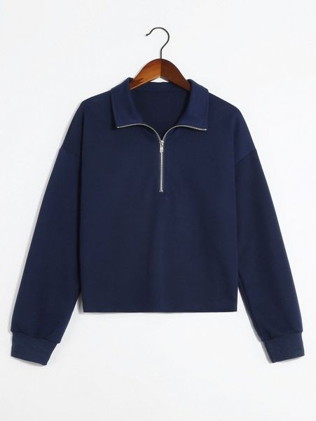 

half-placket drop shoulder sweatshirt j1hb#, White;black