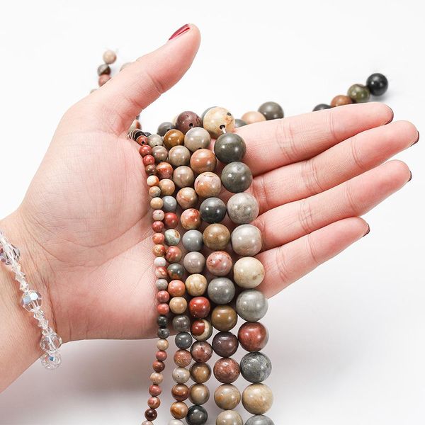 

1 strand 4 6 8 10 12mm natural red picasso stone bead round loose beads for jewelry making diy bracelet necklace bulk supplies h jllphs, Silver