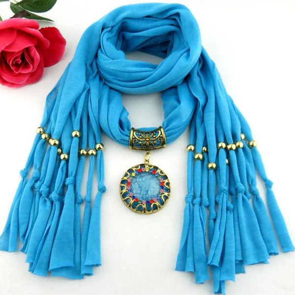 

runmeifa кулон ожерелье шарф сплошной цвет круг с отделкой кисточкой сплава акриловые подвеска шарф аксессуары шарф бесплатная доставка bbyq, Blue;gray