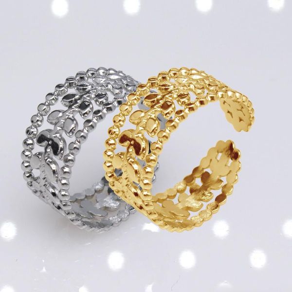 Cluster-Ringe 2022 Edelstahl Blätter Ring Statement Metall Goldfarbe 18 K Eröffnung Joyer￭a Acero Inoxidable Mujer Gala Geschenk