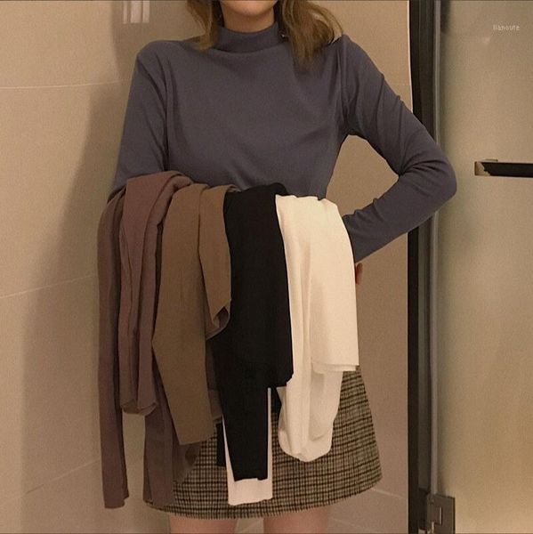 

liscn 2020 winter trend new plus velvet net red bottoming shirt korean wild high-necked long-sleeved t-shirt women1, White