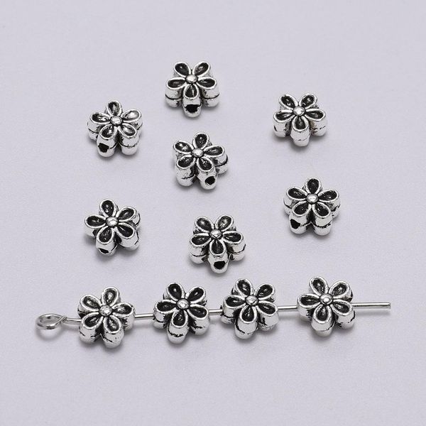 

50pcs lot 6mm tibetan seed spacer flower bead metal loose beads for diy jewelry making bracelet necklace earrings h jllmbv, Silver