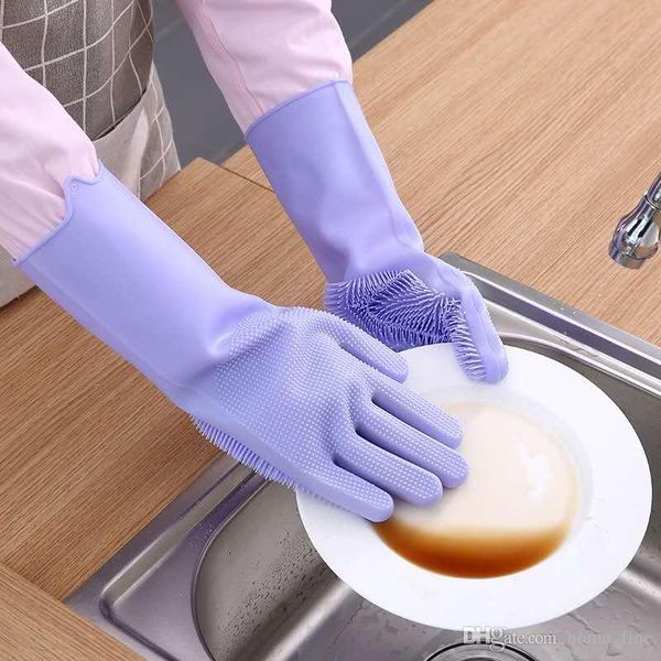

silicone dishwashing cleaning glove magic scrubber sponge rubber glove for washing dish kitchen car bathroom pet brush cleaner