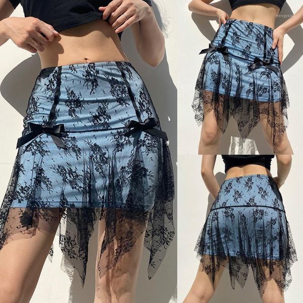 

womail women fashion broken lace butterfly printing floral split buttocks skirts high waist mini a-line skirt mujer faldas1, Black