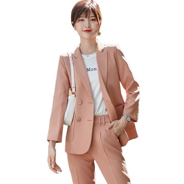 

2020 autumn new korean style small suit women's professional wear fashion show thin western style suit two pieces z4hsz, Gray