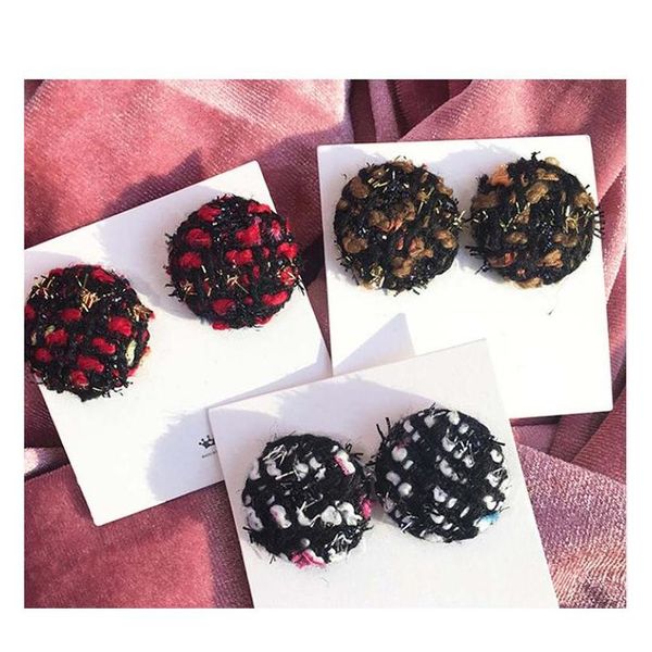 

retro woolen plaid button stud earrings round stud earrings whole sqcimp beauty888, Golden;silver