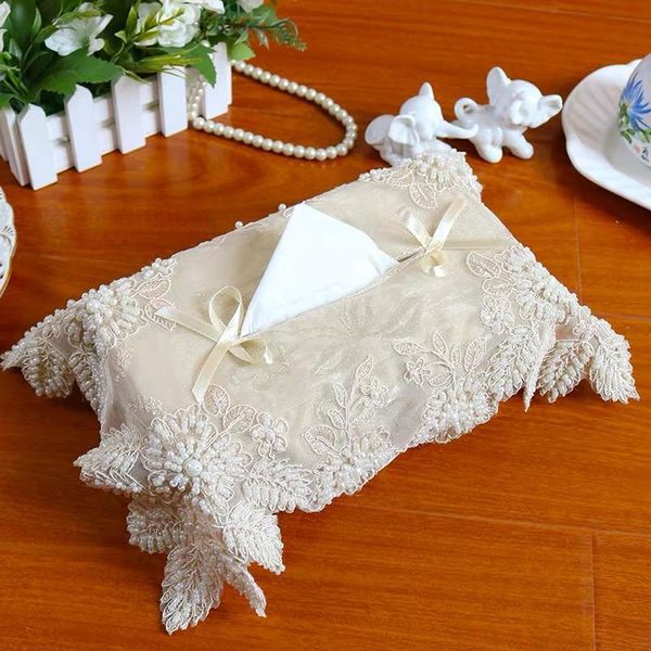 

tissue boxes & napkins korean style beige lace embroiderey home table /car /dining-room dust-proof exquisite box cover