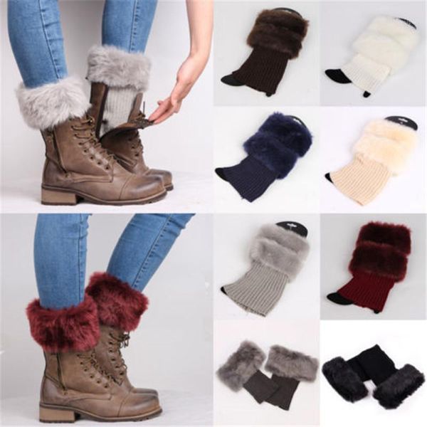

1pair winter women casual knit fur trim boot socks boot cuffs soft stretch acrylic fibers fashion accessoires1, Black;white