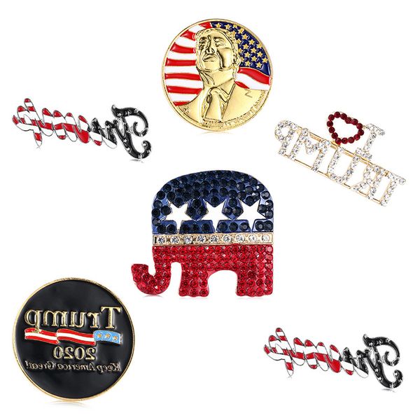 

5 style trump brooch shining rhinestone letter glitter brooches women fashion crystal heart pins party gift