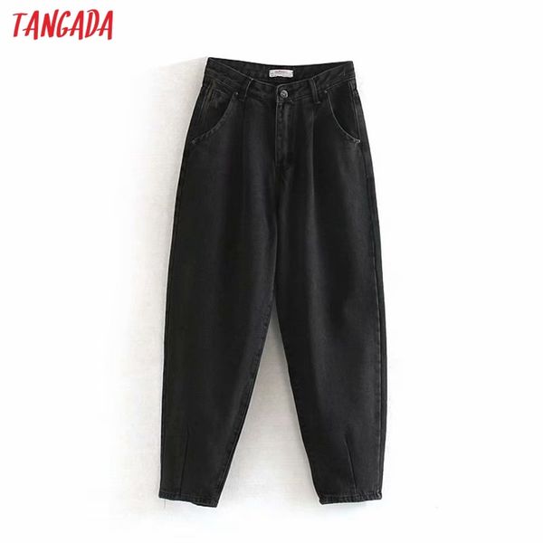 

tangada fashion women loose harm jeans pants boy friend style long trousers pockets zipper loose high street female pants 4m68 c1111, Black;white