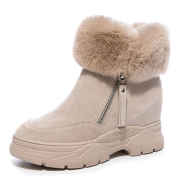 

genuine leather platform boots for women's ankle boots female winter 2020 bottine femme winter sneakers woman wedge shoes women, Black