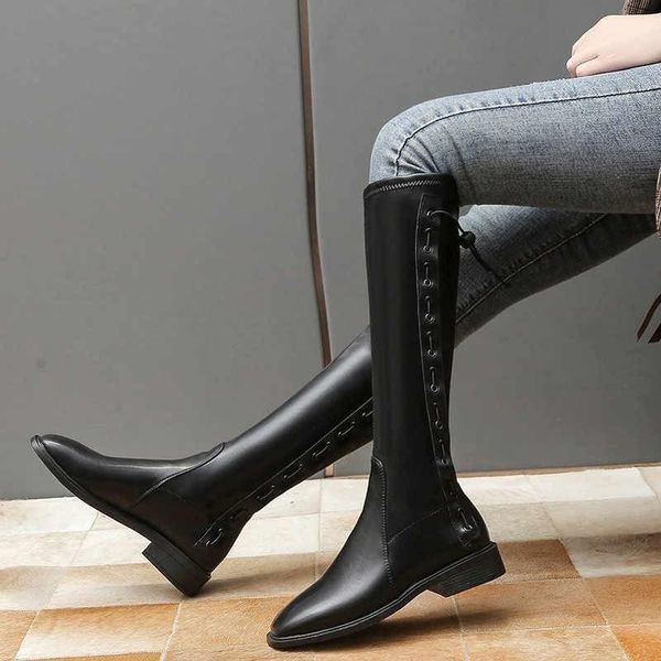 

boots 2021 autumn and winter flat knee high women's soft flocked leather in fashionable boots1, Black