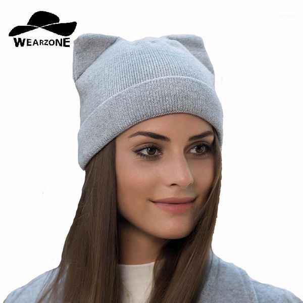 

beanie/skull caps warm winter hat for women knitted cashmere wool beanies cat ear stylish cap 2021 fashion lovely skullies cap1, Blue;gray