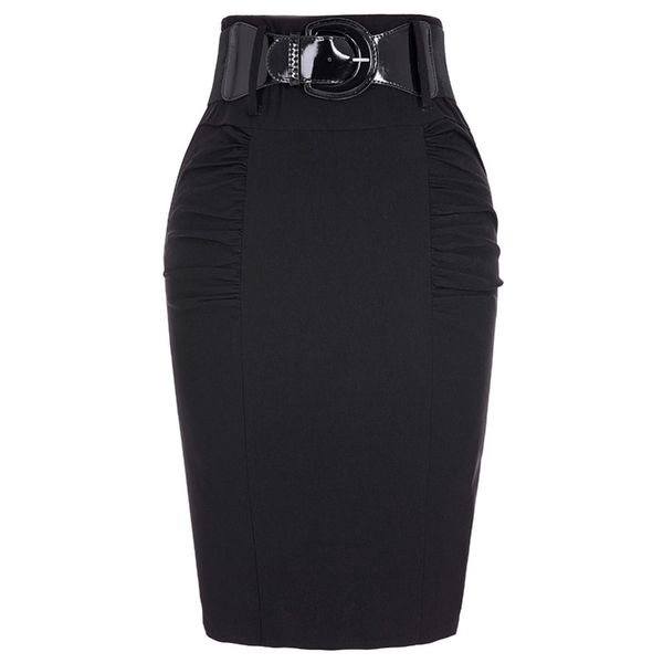 

party pencil skirts womens business work office skirt sashes high waist elastic bodycon slim fitting ladies skirts y200326, Black